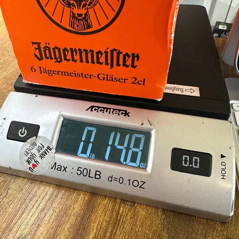 Jagermeister Frosted Glass Shot Glasses Set of 6 with Original Box 2cl Stemmed